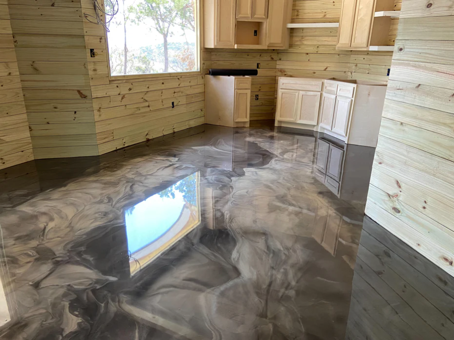 Beautiful Metallic Epoxy Floor in Wooden Interior
